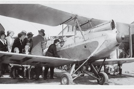The year before her flight to England, Lores Bonney (in foreground at right) flew solo around Australia. She flew the same open-cockpit de Havilland Gipsy Moth on both flights. She told this story to the author several years before her death in 1994 at the age of 96.