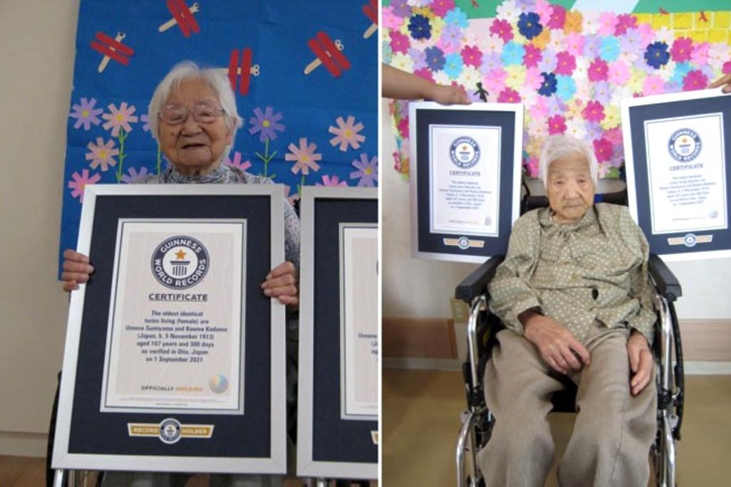 Umeno (left) and Koume (right) with their official certificates