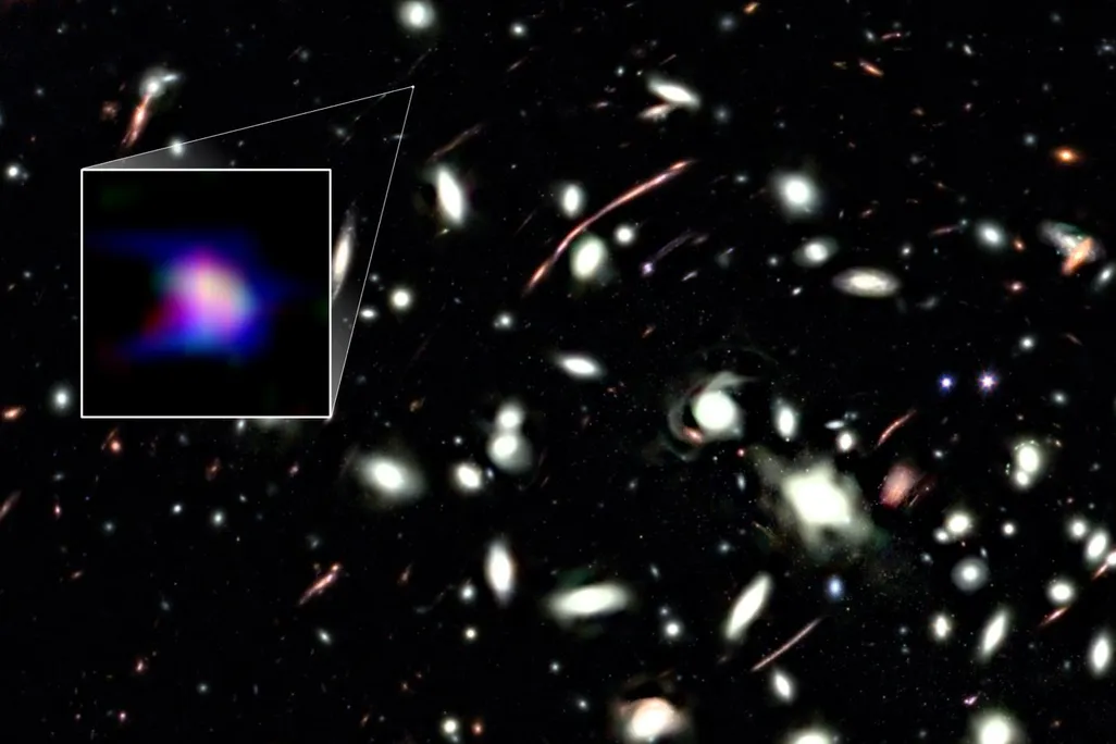 Deep field image of a galactic cluster through the James Webb Space Telescope