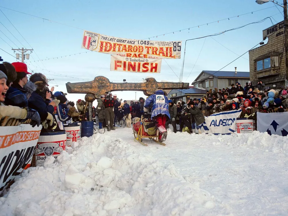 Libby Riddles at the Finish Line 1985