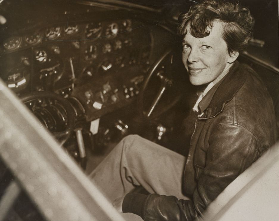 Amelia Earhart in her cockpit