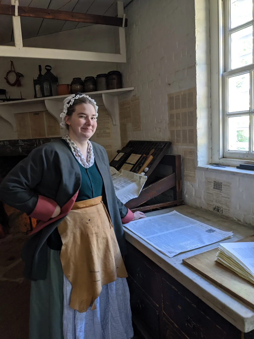 Colonial Williamsburg interpreter Emma Cross in character as Clementina Rind