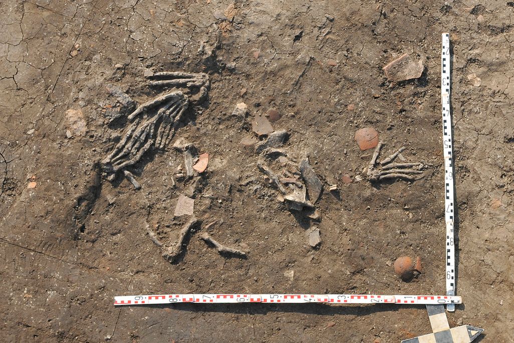 Old hands buried in the ground