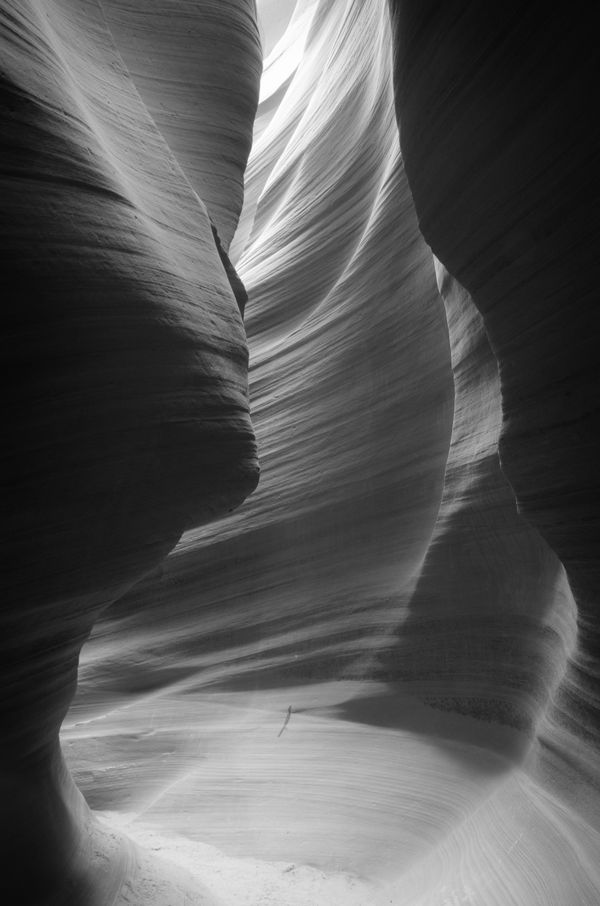 A black and white image of lower antelope canyon in Arizona. thumbnail