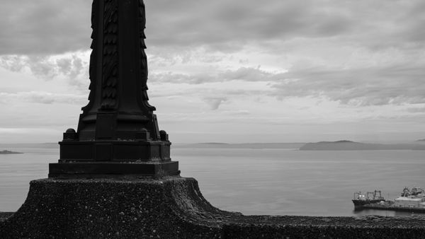 View across Elliott Bay and the Puget Sound to Bainbridge Island from the Willcox Walls in Seattle thumbnail