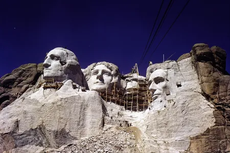 A view of Mount Rushmore under construction, c.1938-1939