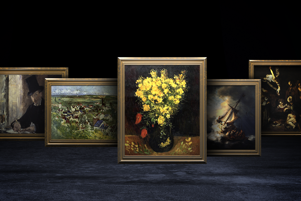 Pictures of art on a dark background