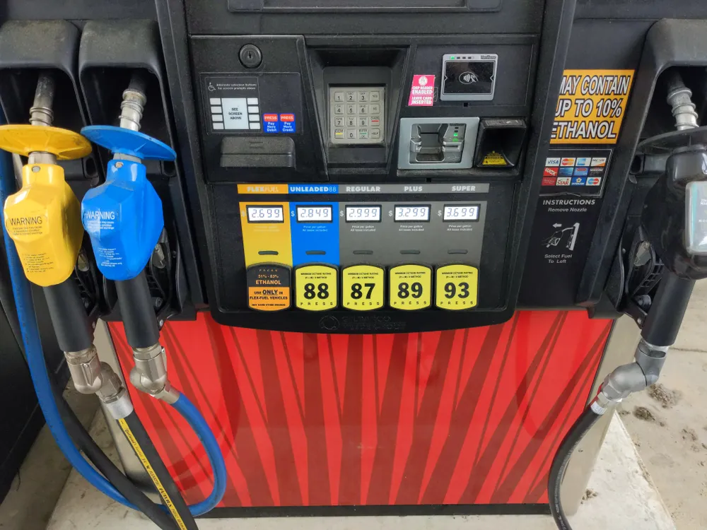 An image of a gasoline/petrol pump showing various fuel types.