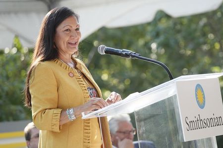 Deb Haaland speaks at the Groundbreaking Ceremony for the National Native American Veterans Memorial, Saturday, Sept. 21, 2019.