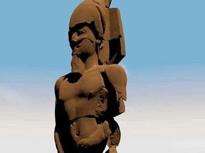 Partial rendering of Psamtek I's statue