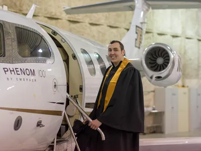 When Connor Duchen graduated from Purdue, he wanted a memento of a favorite college moment: flying the university’s Embraer Phenom 100 jet. Today he helps airlines choose jets for their fleets.