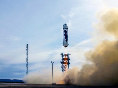 Blue Origin's New Shepard rocket takes off at the start of a test to re-land the system