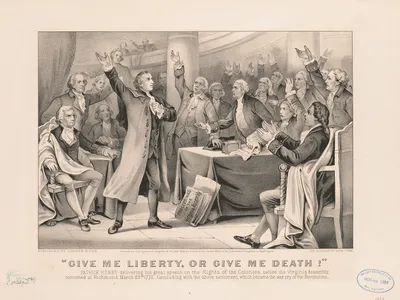 A 19th-century lithograph of Patrick Henry&#39;s &quot;give me liberty or give me death&quot; speech