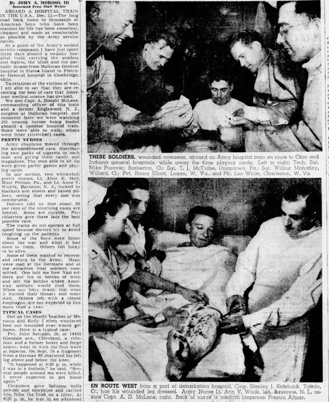 A December 1943 Associated Press article about Army hospital trains