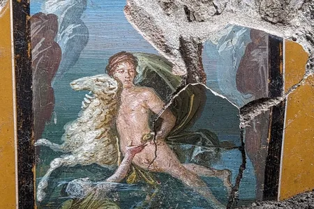 An ancient fresco depicting Helle reaching for her twin brother, Phrixus, after falling from a golden ram