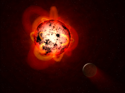 Artist's conception of a flaring red dwarf star.