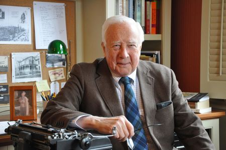 The author (in his office) has written several books on American history, including1776 and The Great Bridge.
