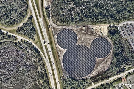 A satellite photo of an almost-finished solar farm near Walt Disney World in Orlando reveals a familiar face.