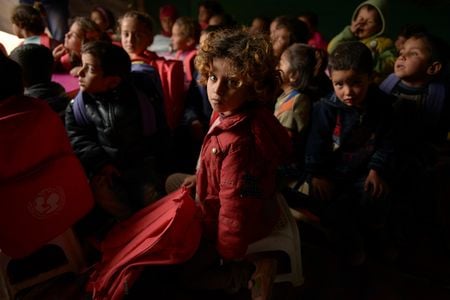 Syrian refugee children in the Bekka Valley. In Lebanon there are currently over a half million school aged Syrian refugees. Many of them are unable to access education. Syrian children confront obstacles of being refugees in unfamiliar countries, but also face schools taught in English and French, rather than Arabic.