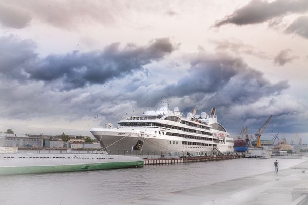 The French ocean liner on coast of Neva in St. Petersburg thumbnail