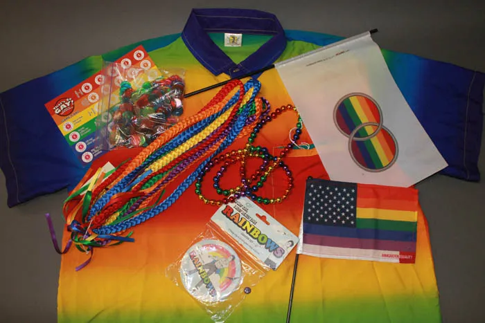 Miscellaneous objects from the museum’s collection that feature rainbows, including “That’s So Gay!” trivia game, coasters, and flags promoting marriage equality and immigration equality (NMAH)