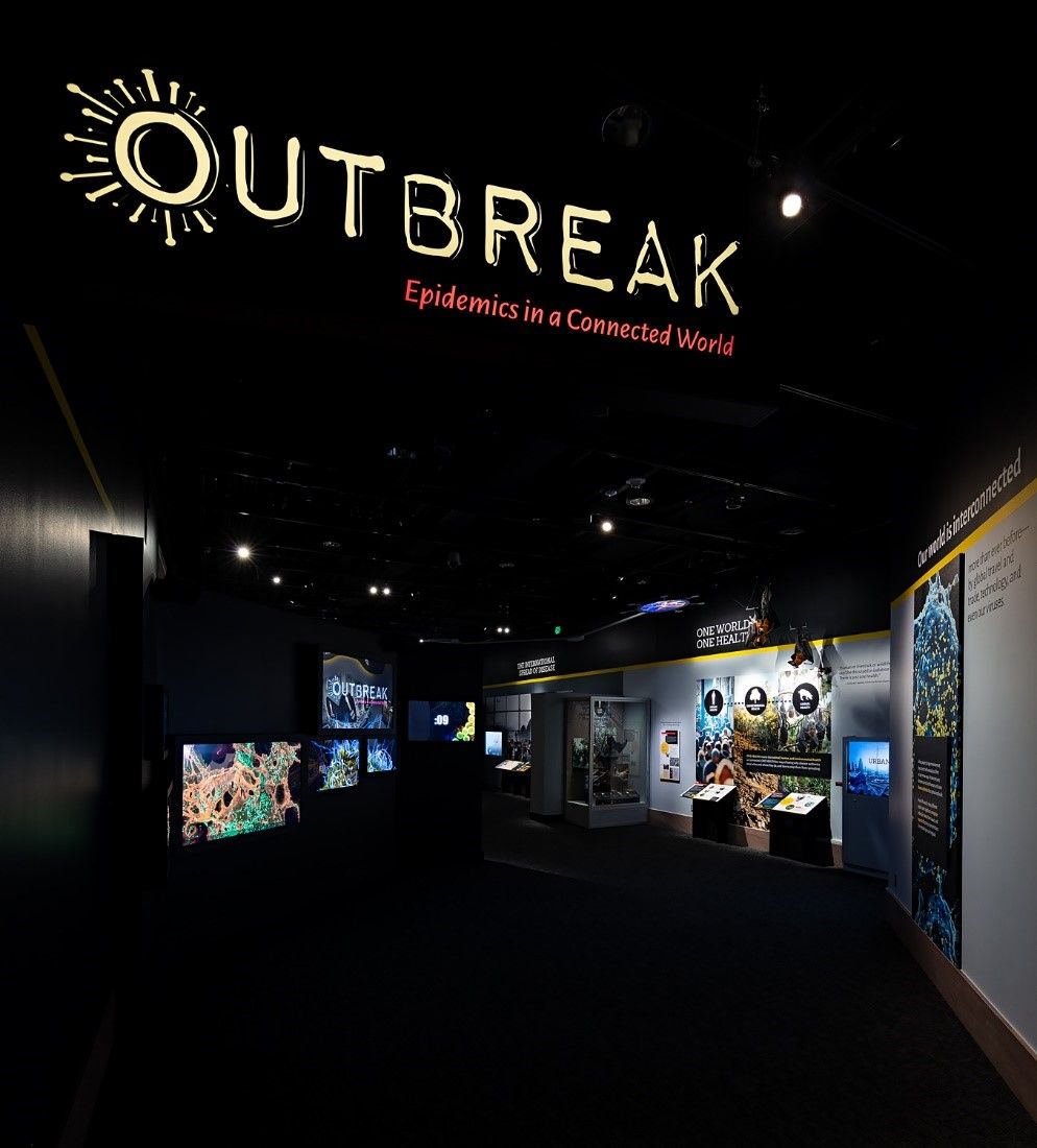 Dark museum exhibit space about infectious diseases