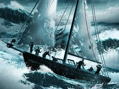 an illustration of a sailboat in a storm at sea