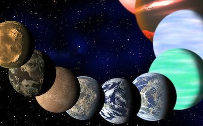 An illustration of the variety of planets in our galaxy being detected by NASA’s Kepler spacecraft. Research on their frequency suggests one in six stars in the Milky Way is orbited by an Earth-size planet, which means there would be at least 17 billion planets on which life might exist.