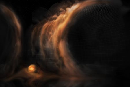 Artist's impression of gas flow in a protoplanetary disk.