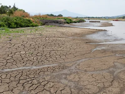 A partially dried bed&nbsp;of Lake P&aacute;tzcuaro in Michoac&aacute;n, Mexico. Rising temperatures and decreased rainfall are contributing to droughts in the area.