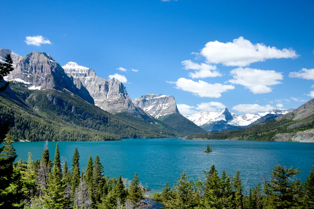 Glacier National Park landscape with water and mountains