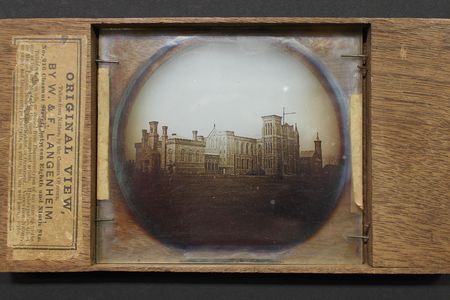 A hyalotype photo printed and mounted as a glass lantern slide, by William and Frederick Langenheim.
