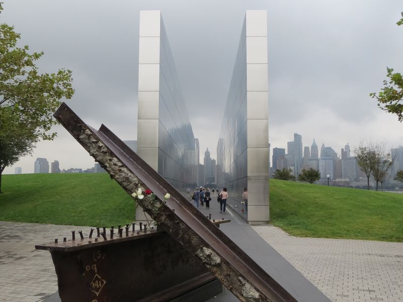 The fog of the New York City skyline framed this 9/11 Memorial across ...