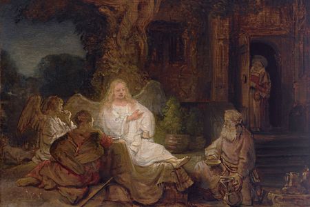 This small oil-on-panel work by Rembrandt, Abraham and the Angels (1646), is expected to sell for upward of $20 million.