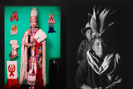 Left: Cara Romero, Wakeah, 2018, and right: Flor Garduño, Reina (Queen), 1989