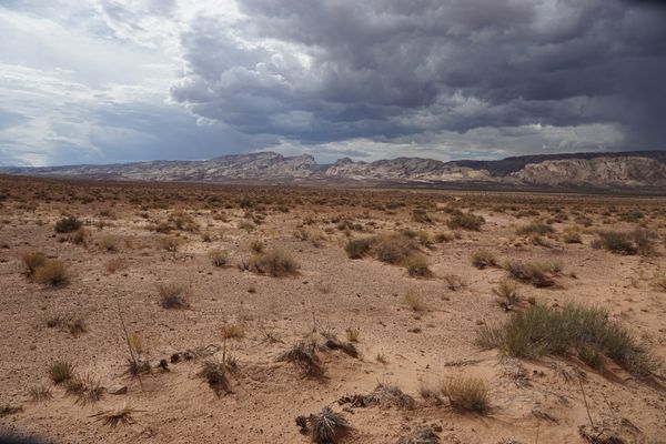 Thunderstorm rolling in over Utah's desert landscape thumbnail