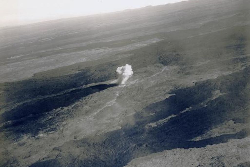 1935 bomb detonating on Mauna Loa in an attempt to divert lava flow