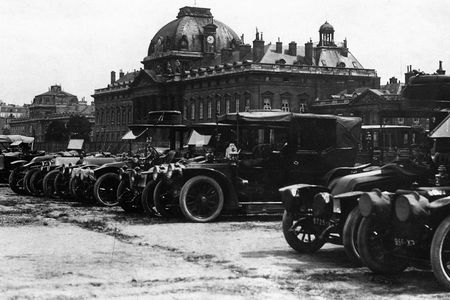 Parisian taxis assemble before being dispatched to the front.