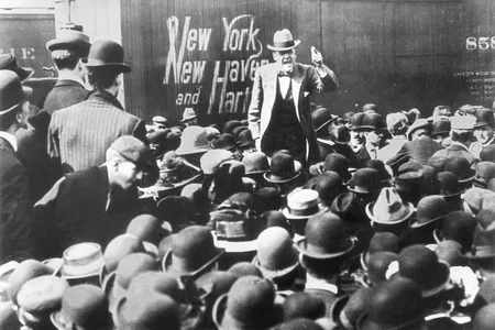 Debs campaigning for the presidency before a freight-yard audience in 1912.