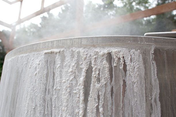 One of the vats that boil off water to generate sea salt