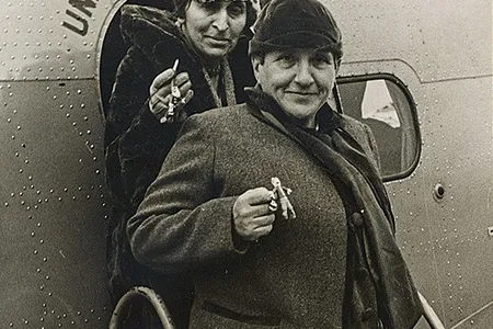 To help ease their pre-flight jitters a friend gave Stein (front) and Toklas Zuni fetishes as good luck charms.
