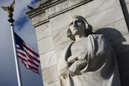 This statue of Christopher Columbus resides at Columbus Circle in front of Union Station in Washington, D.C.&nbsp;
