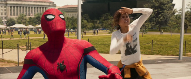 Caption: Zendaya and Tom Holland in Spider-Man: Homecoming (2017); credit: Sony