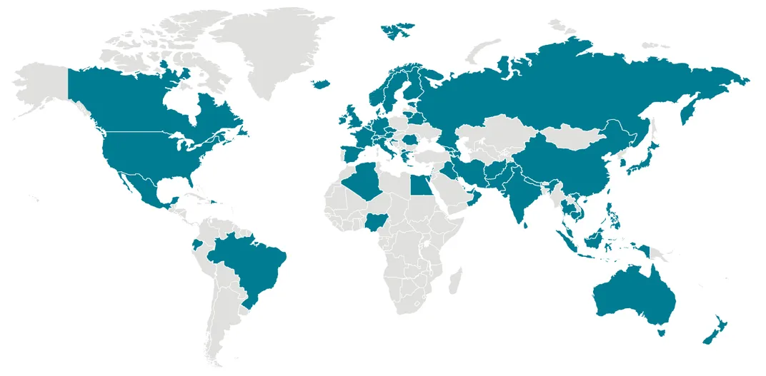 Map of Locations with Confirmed COVID-19 Cases