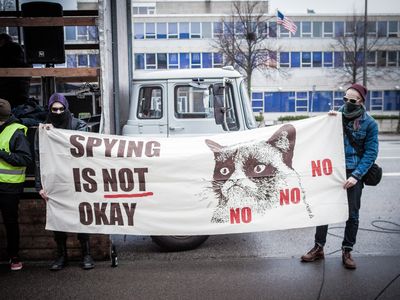 Activists in Denmark protest outside the American Embassy in Kbenhavn.