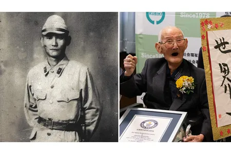 Chitetsu Watanabe as a young man (left) and at age 112 (right)
