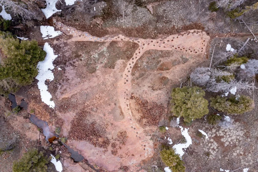 Aerial view of dinosaur tracks in Ouray, Colorado