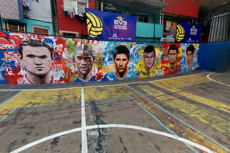 A street mural in Brazil in celebration of the 2014 World Cup.