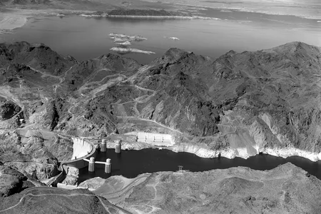 Ariel view of the Hoover Dam captured in 1967
