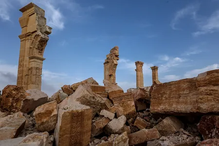 The ruins of the ancient city of Palmyra after it was recaptured by the Syrian army in March. 